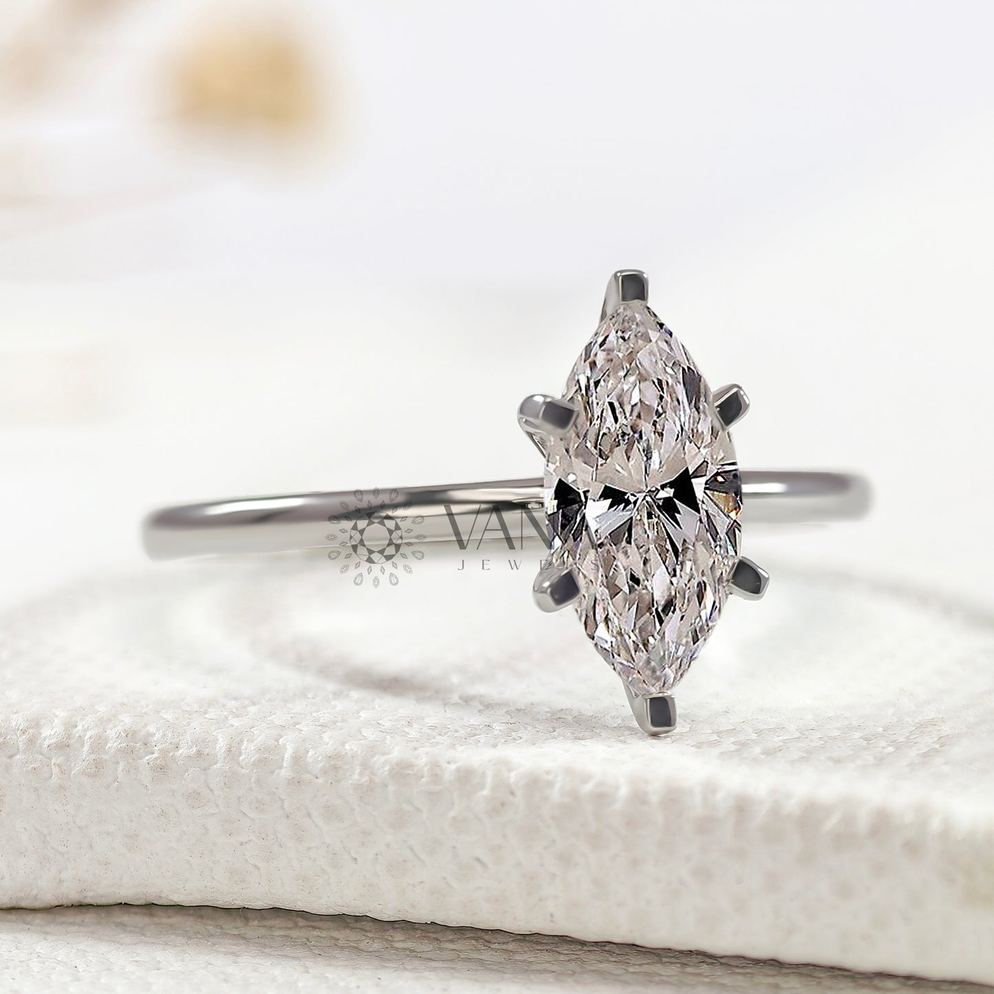 Marquise Cut Lab Diamond Solitaire Ring, White Gold Engagement Proposal Ring for Her