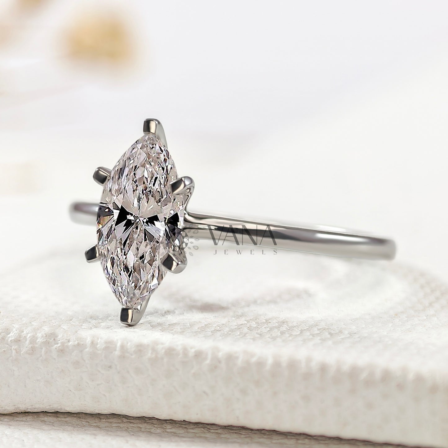 Marquise Cut Lab Diamond Solitaire Ring, White Gold Engagement Proposal Ring for Her
