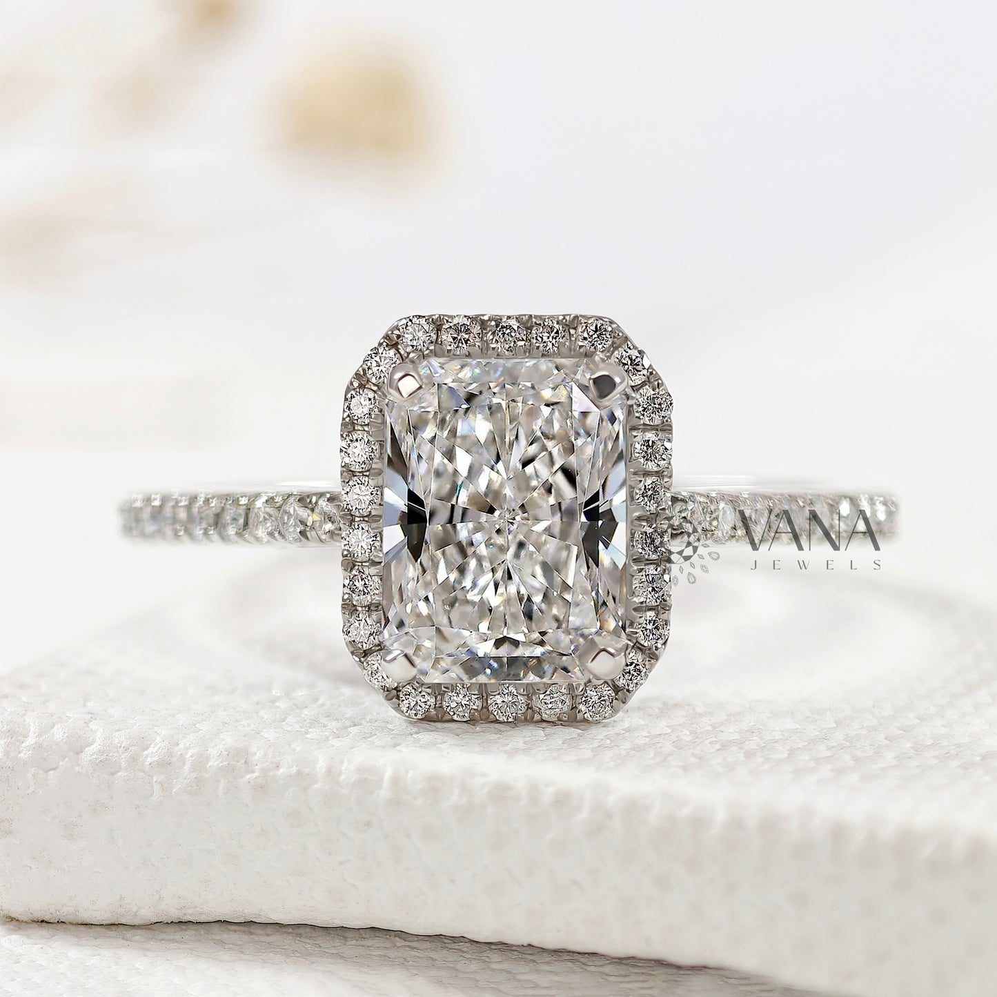 Radiant Cut Lab-Grown Diamond Engagement Ring with Halo and Pave Setting