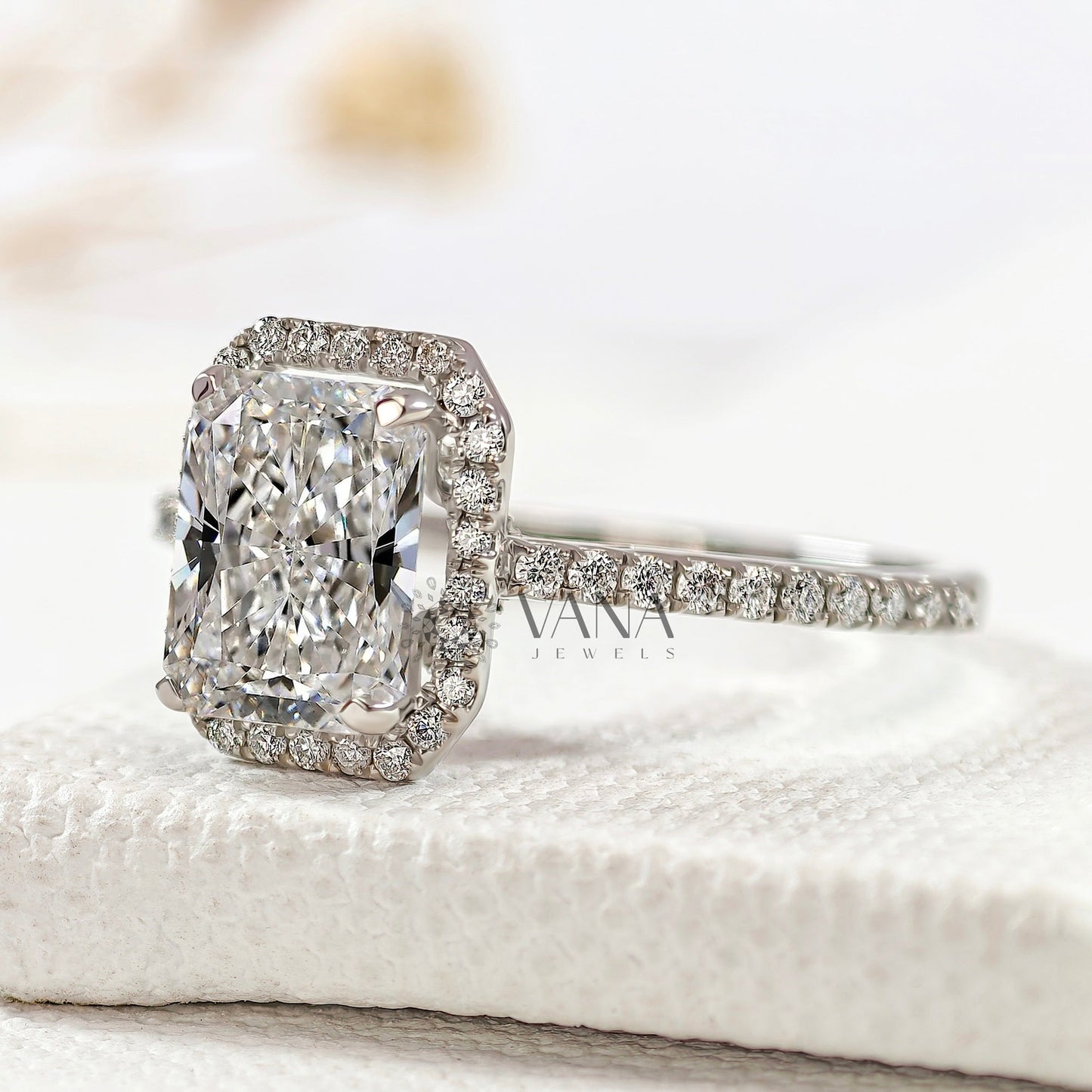 Radiant Cut Lab-Grown Diamond Engagement Ring with Halo and Pave Setting