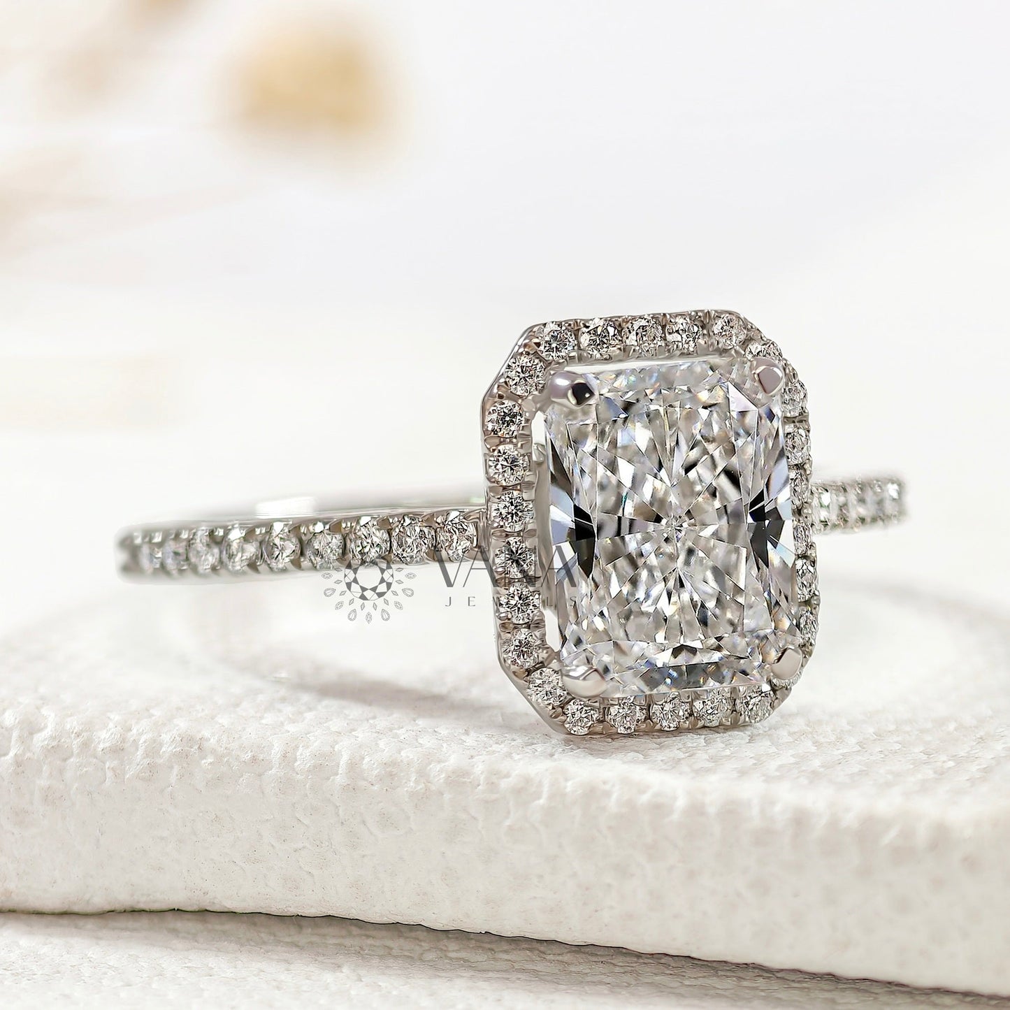 Radiant Cut Lab-Grown Diamond Engagement Ring with Halo and Pave Setting
