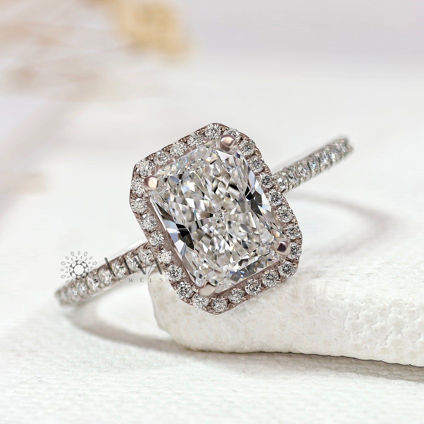 Radiant Cut Lab-Grown Diamond Engagement Ring with Halo and Pave Setting