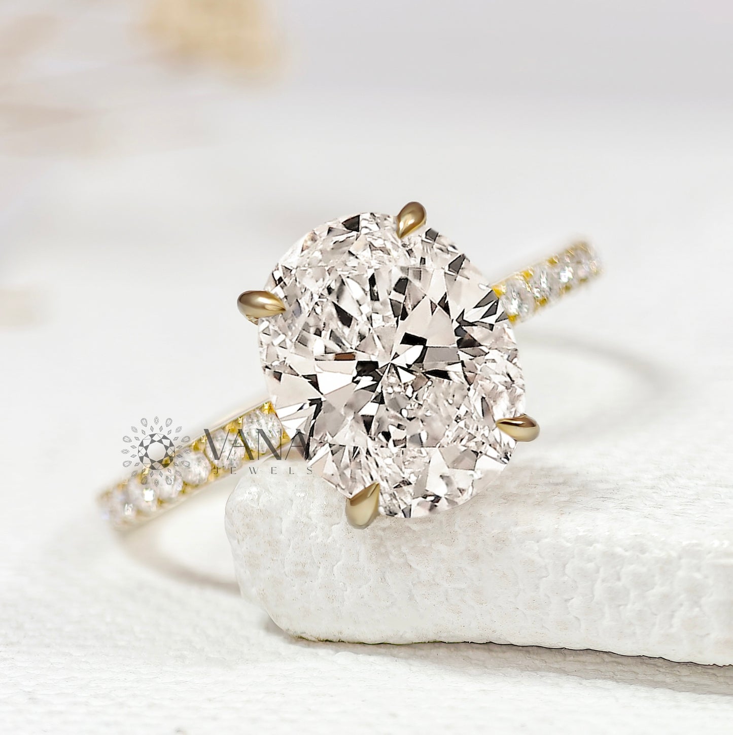 Oval Cut Lab-Grown Diamond Engagement Ring with Hidden Halo and Pave Setting