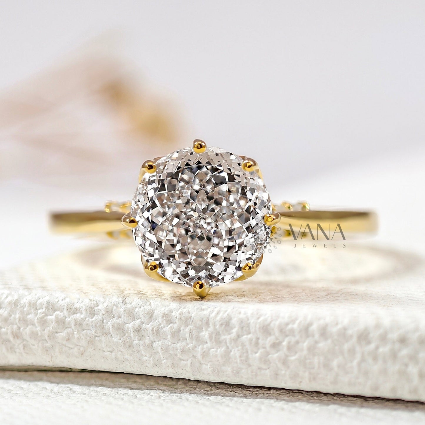 Antique Portuguese Cut Lab-Grown Diamond Engagement Ring, Tulip Basket Cathedral Setting