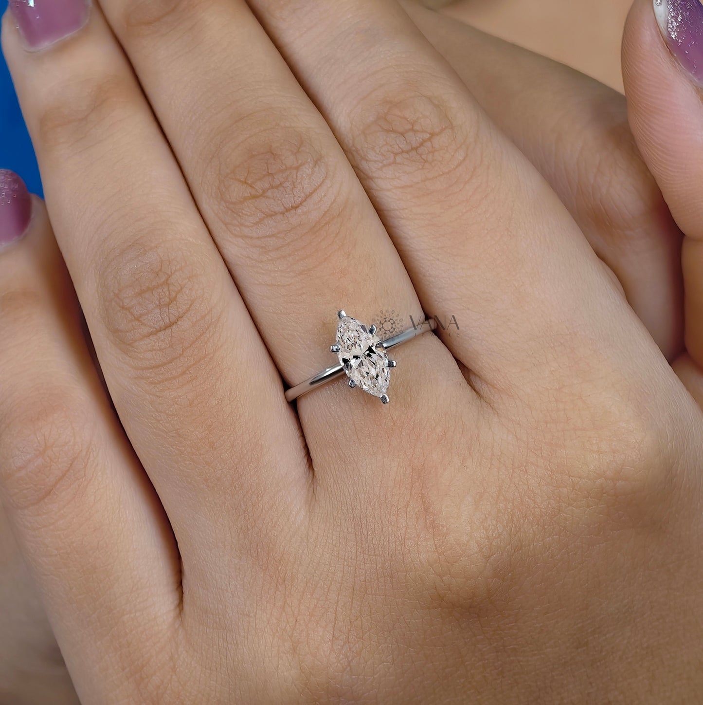 Marquise Cut Lab Diamond Solitaire Ring, White Gold Engagement Proposal Ring for Her
