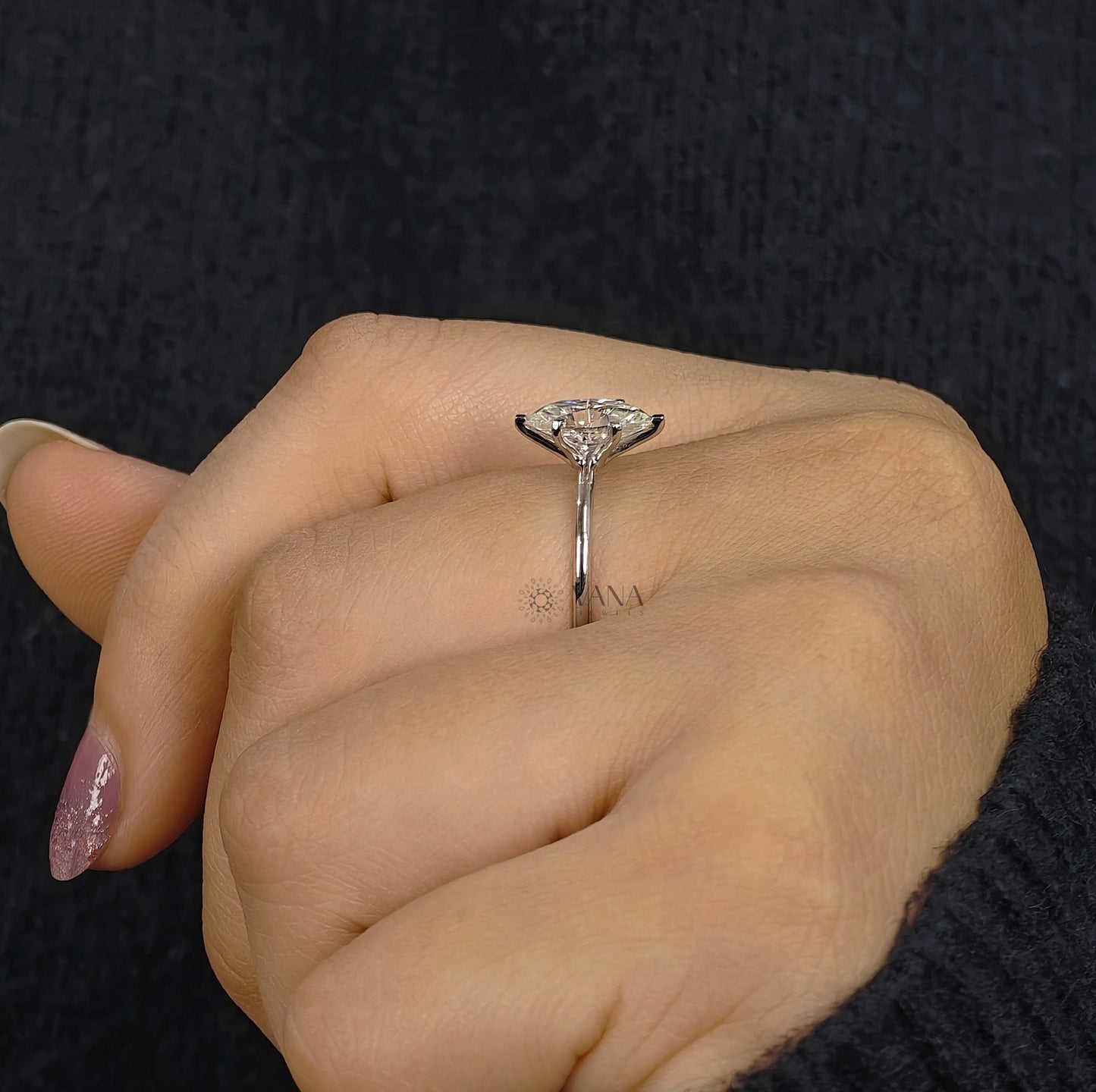 Marquise Cut Lab Diamond Solitaire Ring, White Gold Engagement Proposal Ring for Her