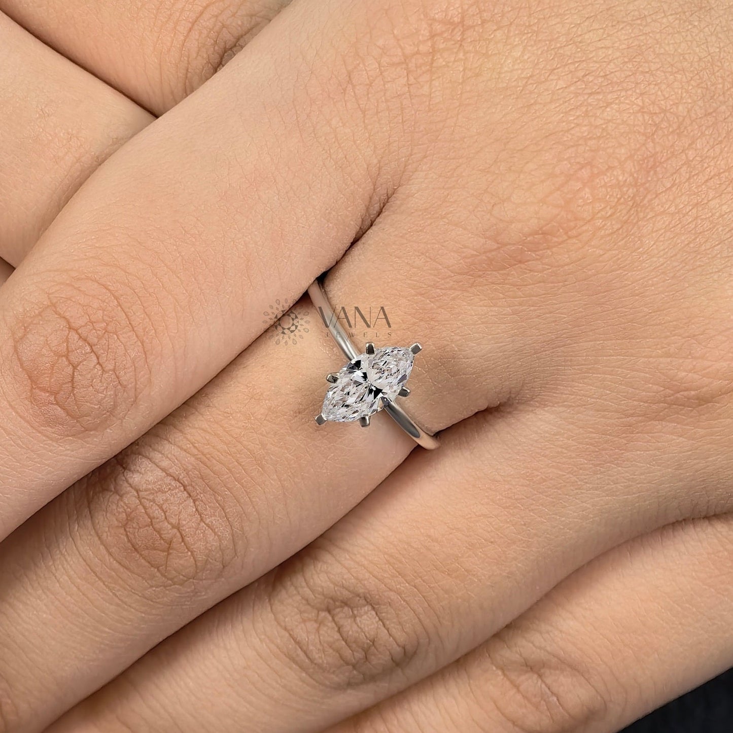 Marquise Cut Lab Diamond Solitaire Ring, White Gold Engagement Proposal Ring for Her