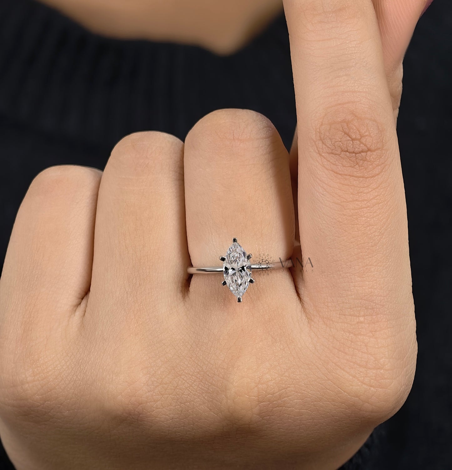 Marquise Cut Lab Diamond Solitaire Ring, White Gold Engagement Proposal Ring for Her