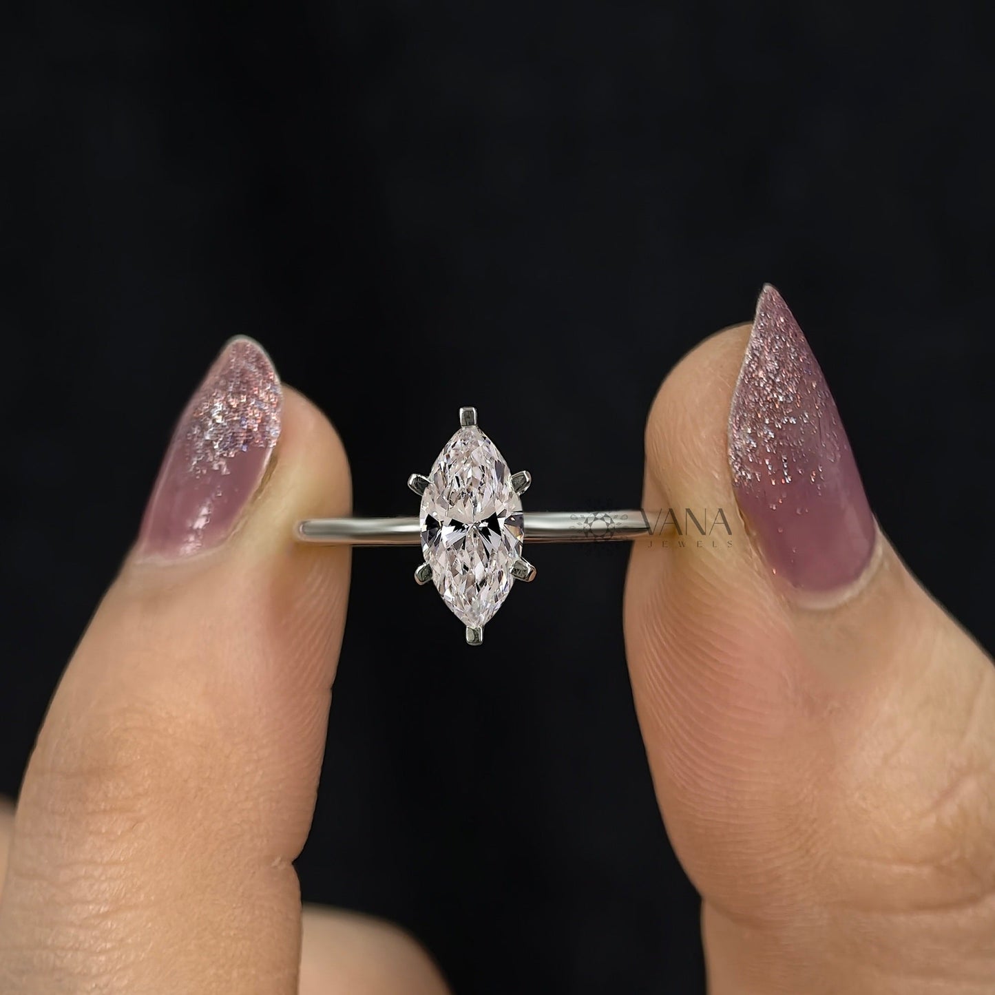 Marquise Cut Lab Diamond Solitaire Ring, White Gold Engagement Proposal Ring for Her