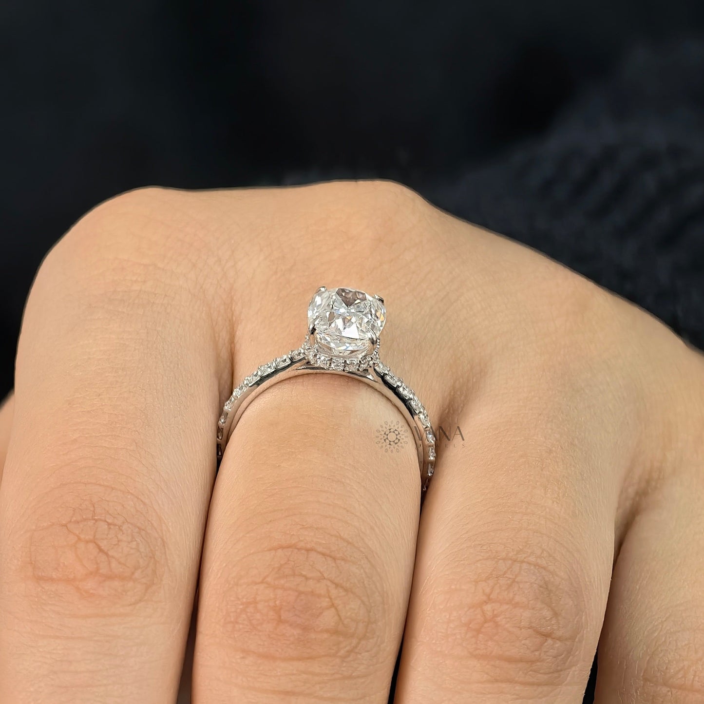 Elongated Cushion Cut Lab-Grown Diamond Engagement Ring with Hidden Halo