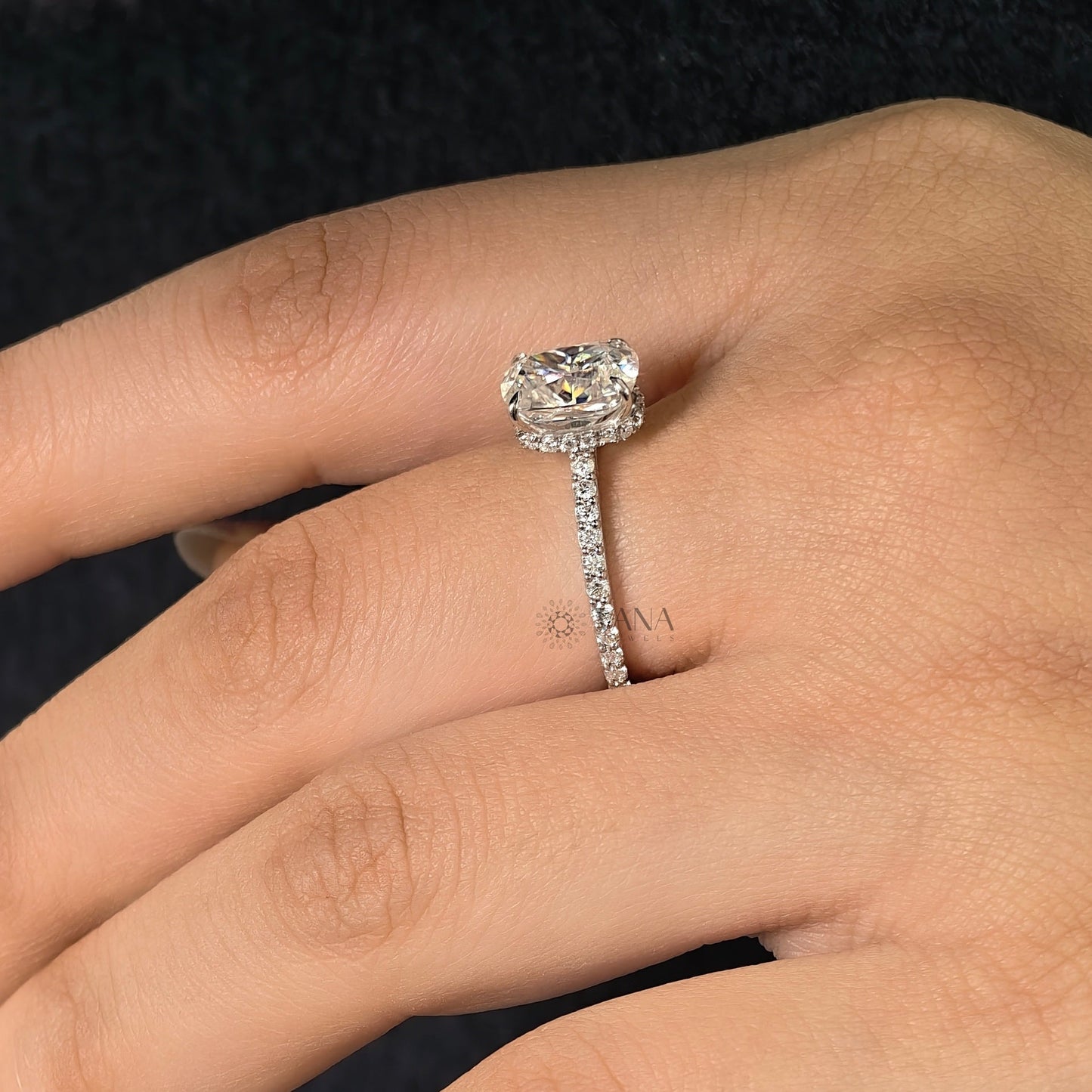 Elongated Cushion Cut Lab-Grown Diamond Engagement Ring with Hidden Halo