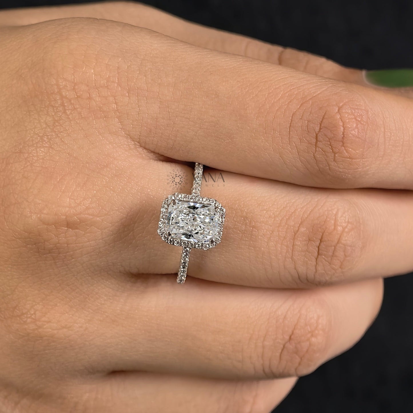 Radiant Cut Lab-Grown Diamond Engagement Ring with Halo and Pave Setting