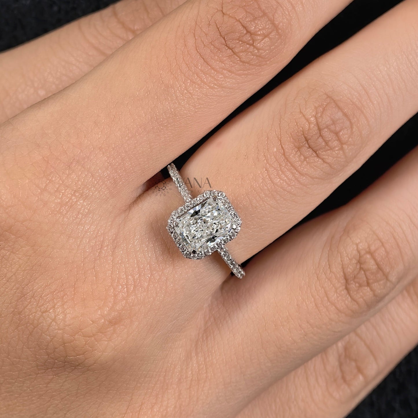 Radiant Cut Lab-Grown Diamond Engagement Ring with Halo and Pave Setting