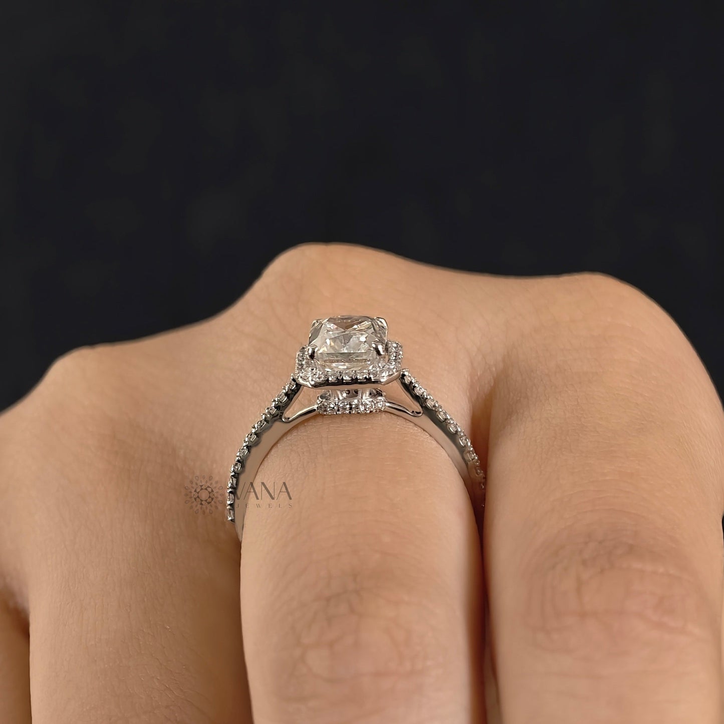 Radiant Cut Lab-Grown Diamond Engagement Ring with Halo and Pave Setting