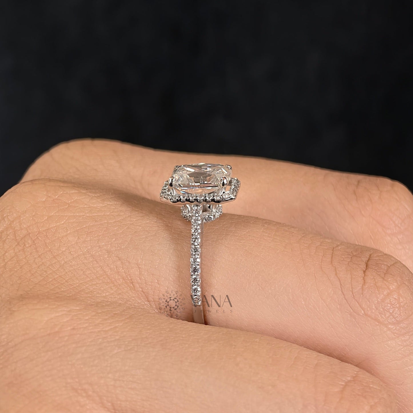 Radiant Cut Lab-Grown Diamond Engagement Ring with Halo and Pave Setting
