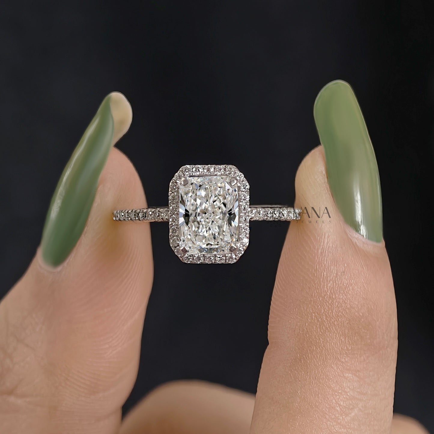 Radiant Cut Lab-Grown Diamond Engagement Ring with Halo and Pave Setting