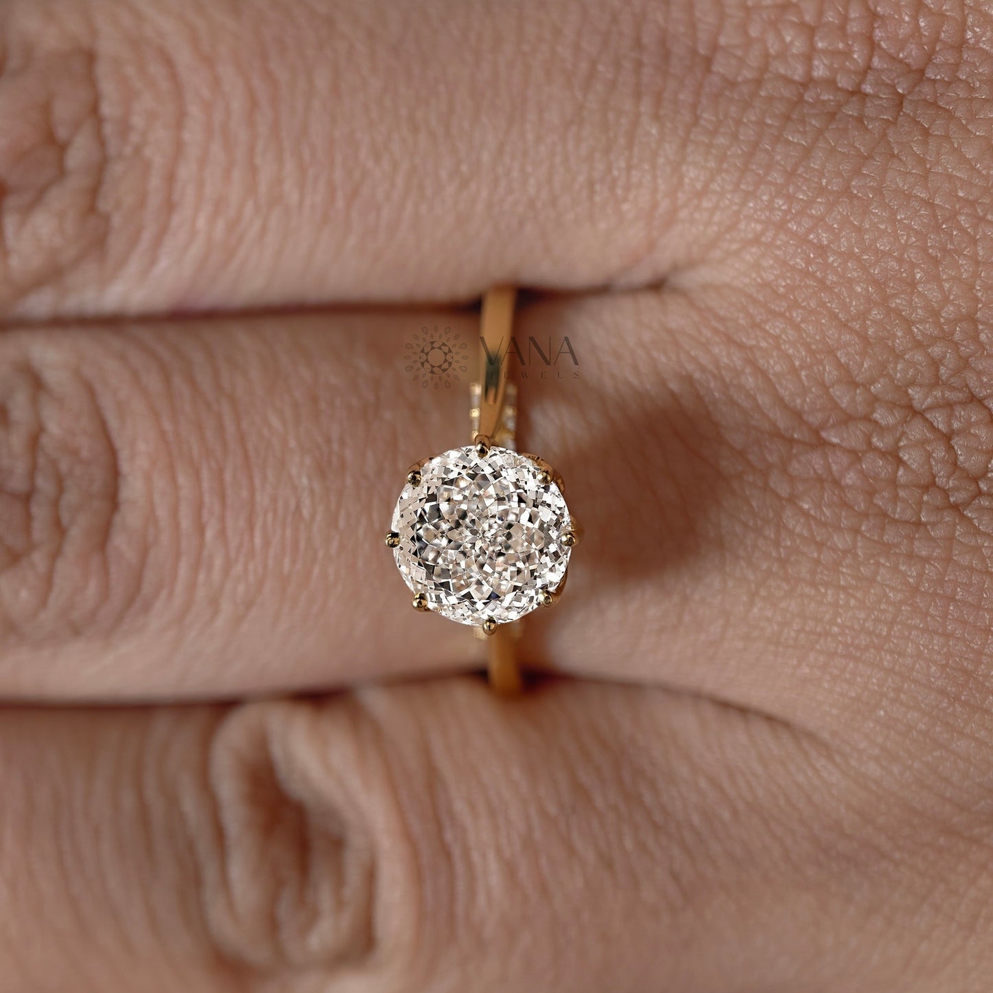 Antique Portuguese Cut Lab-Grown Diamond Engagement Ring, Tulip Basket Cathedral Setting