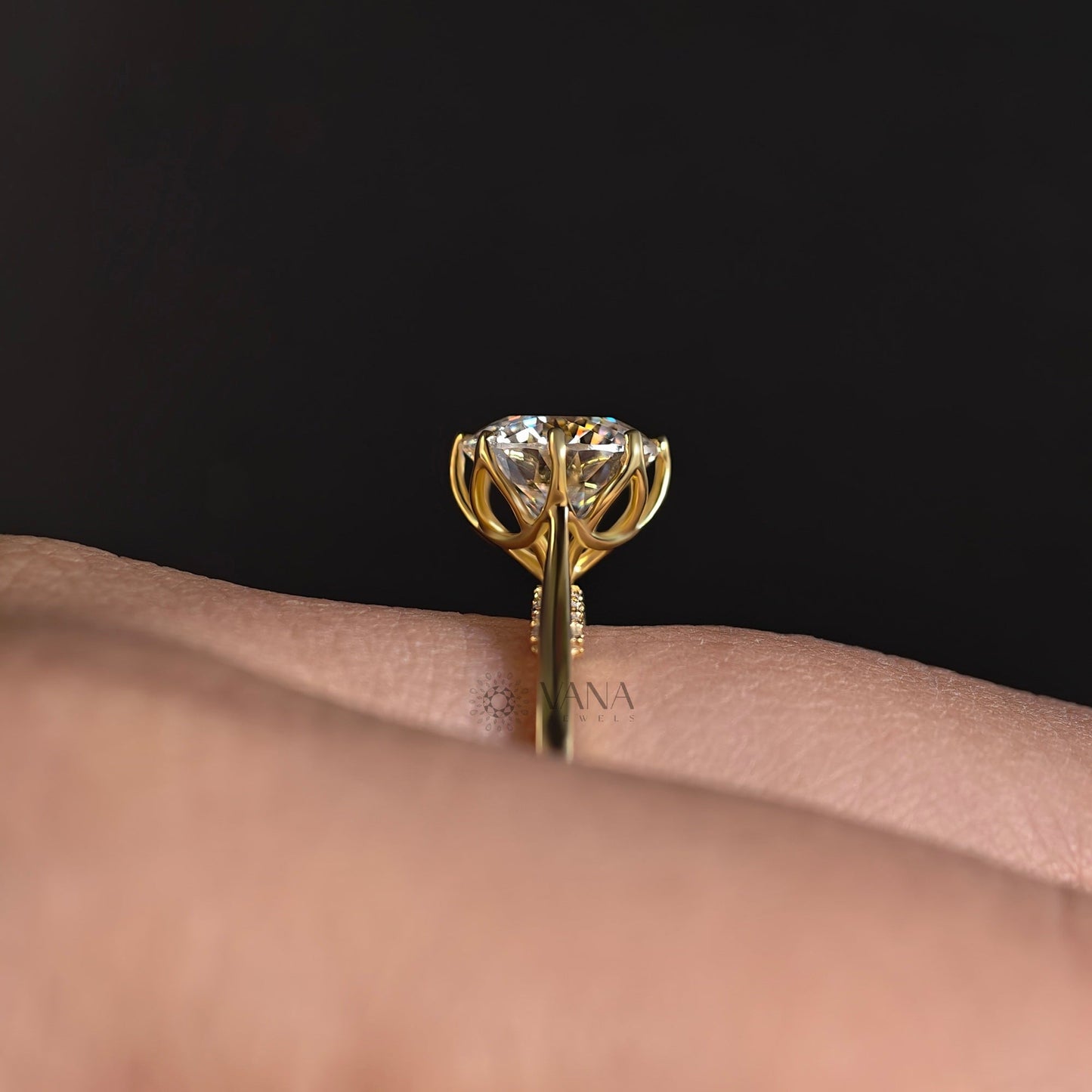 Antique Portuguese Cut Lab-Grown Diamond Engagement Ring, Tulip Basket Cathedral Setting