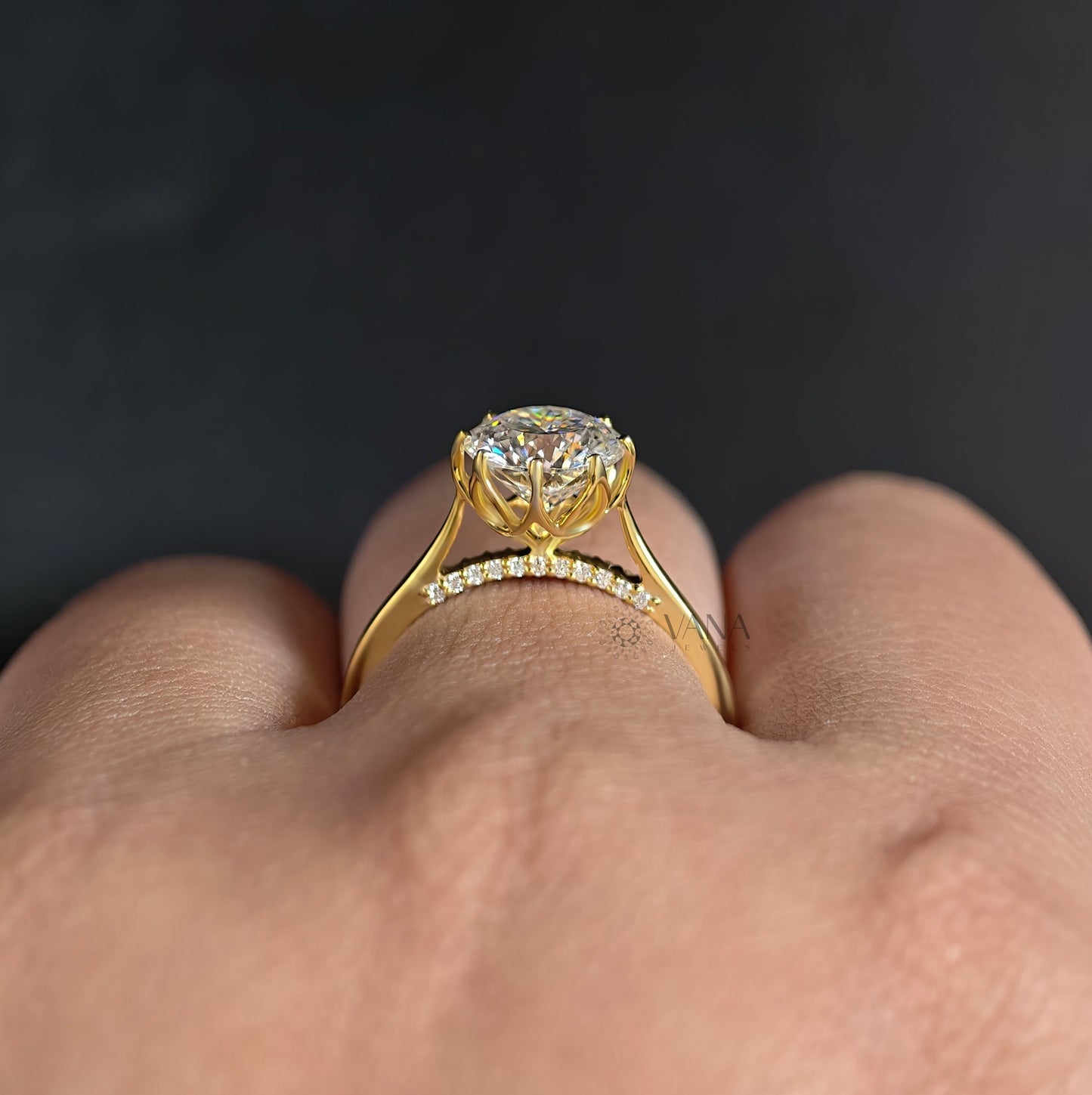 Antique Portuguese Cut Lab-Grown Diamond Engagement Ring, Tulip Basket Cathedral Setting