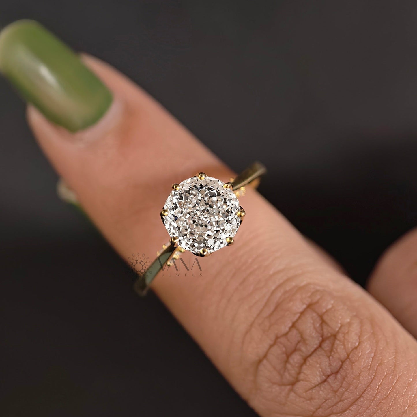 Antique Portuguese Cut Lab-Grown Diamond Engagement Ring, Tulip Basket Cathedral Setting