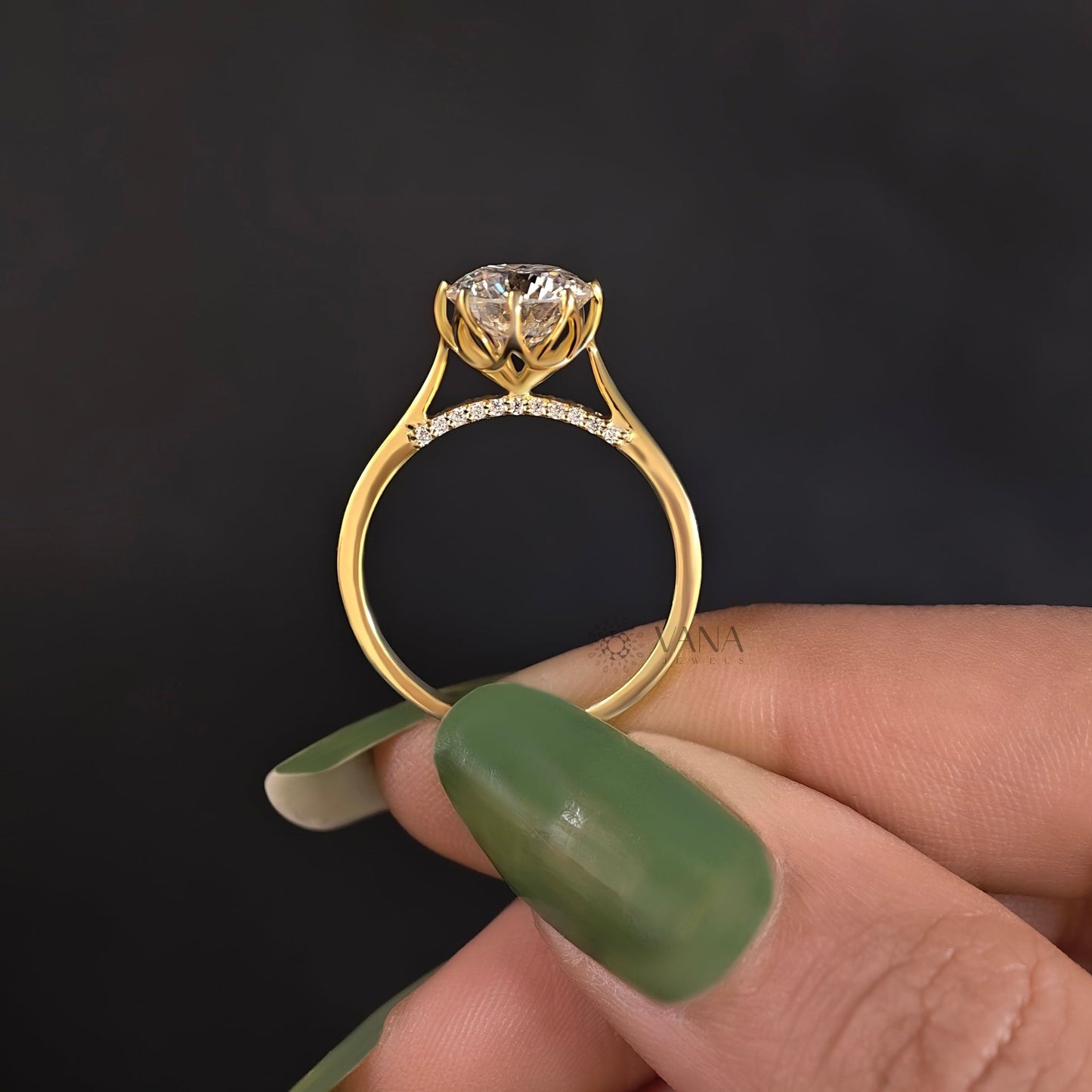 Antique Portuguese Cut Lab-Grown Diamond Engagement Ring, Tulip Basket Cathedral Setting