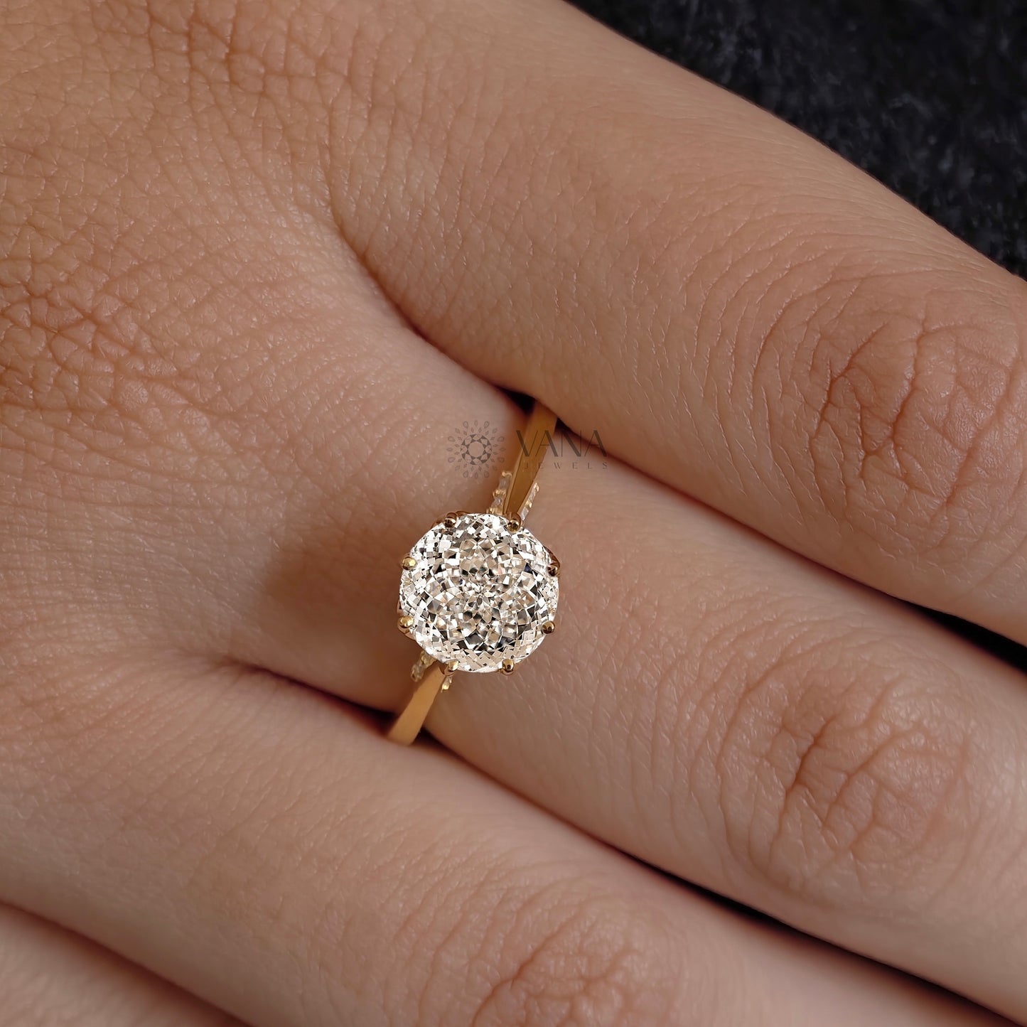 Antique Portuguese Cut Lab-Grown Diamond Engagement Ring, Tulip Basket Cathedral Setting