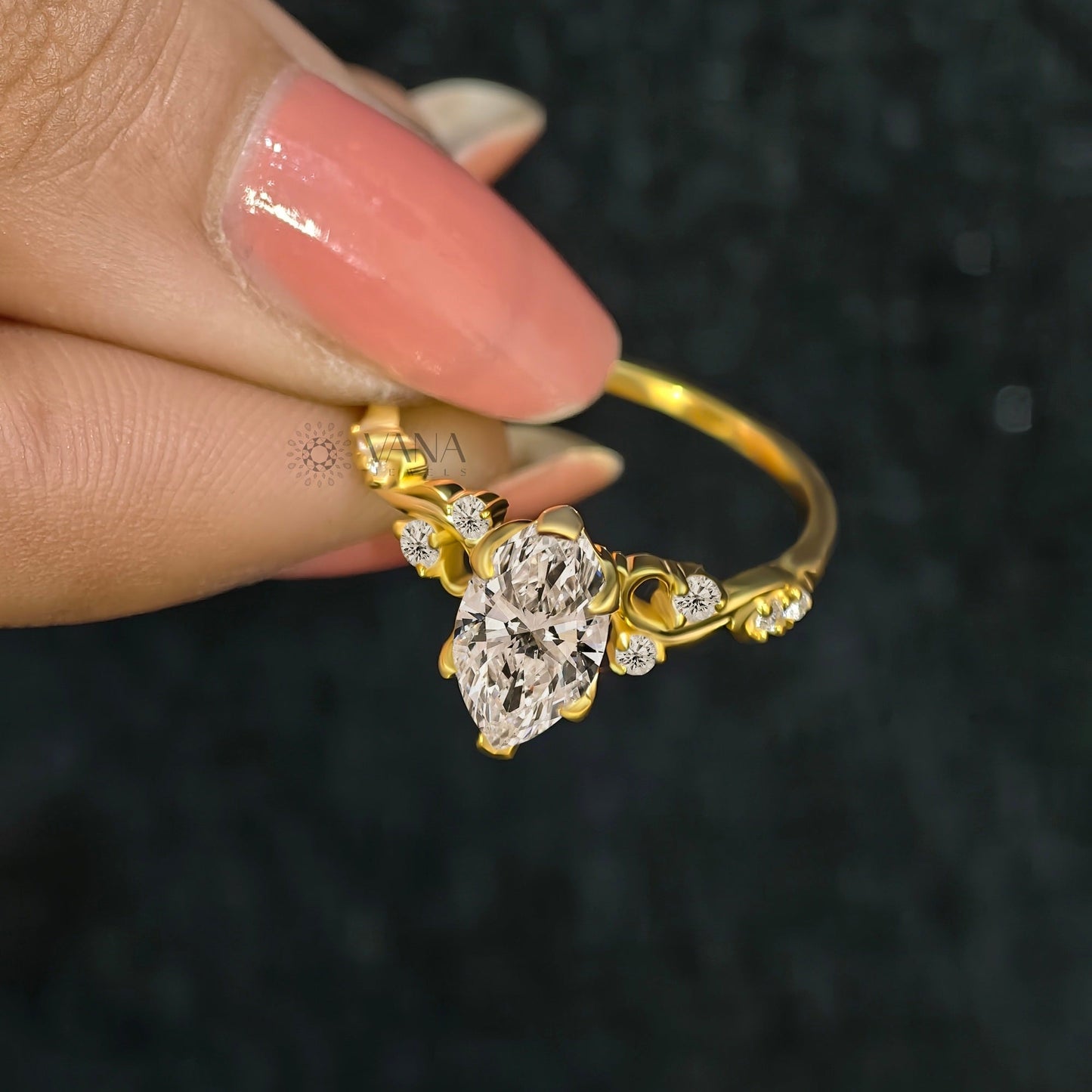 Unique Marquise Cut Moissanite Fairy Flower Engagement Ring Art Deco Style