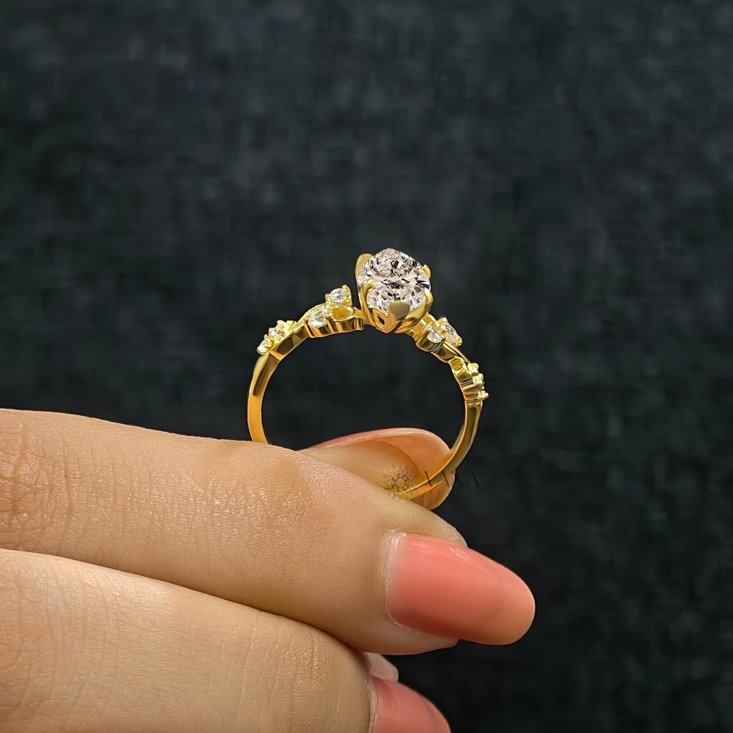 Unique Marquise Cut Moissanite Fairy Flower Engagement Ring Art Deco Style