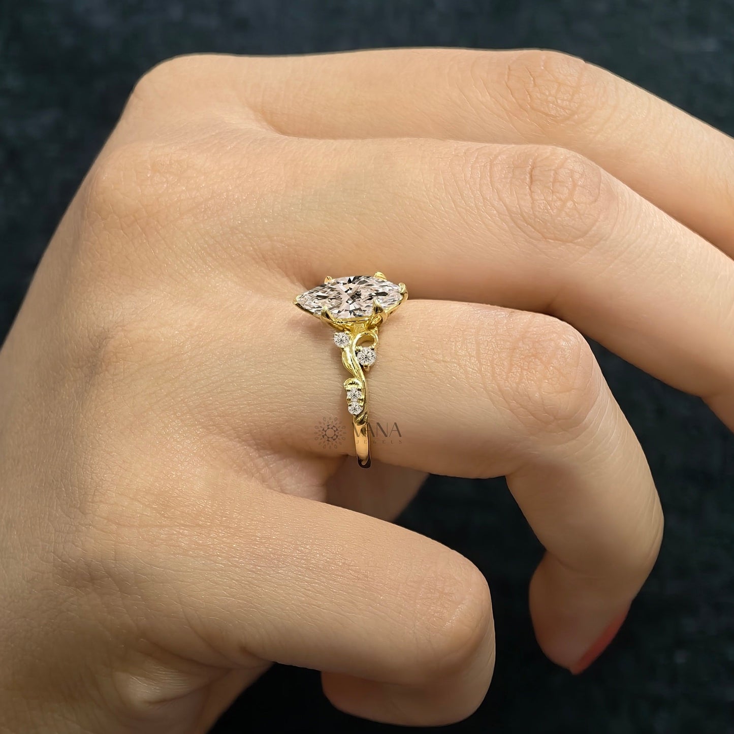Unique Marquise Cut Moissanite Fairy Flower Engagement Ring Art Deco Style