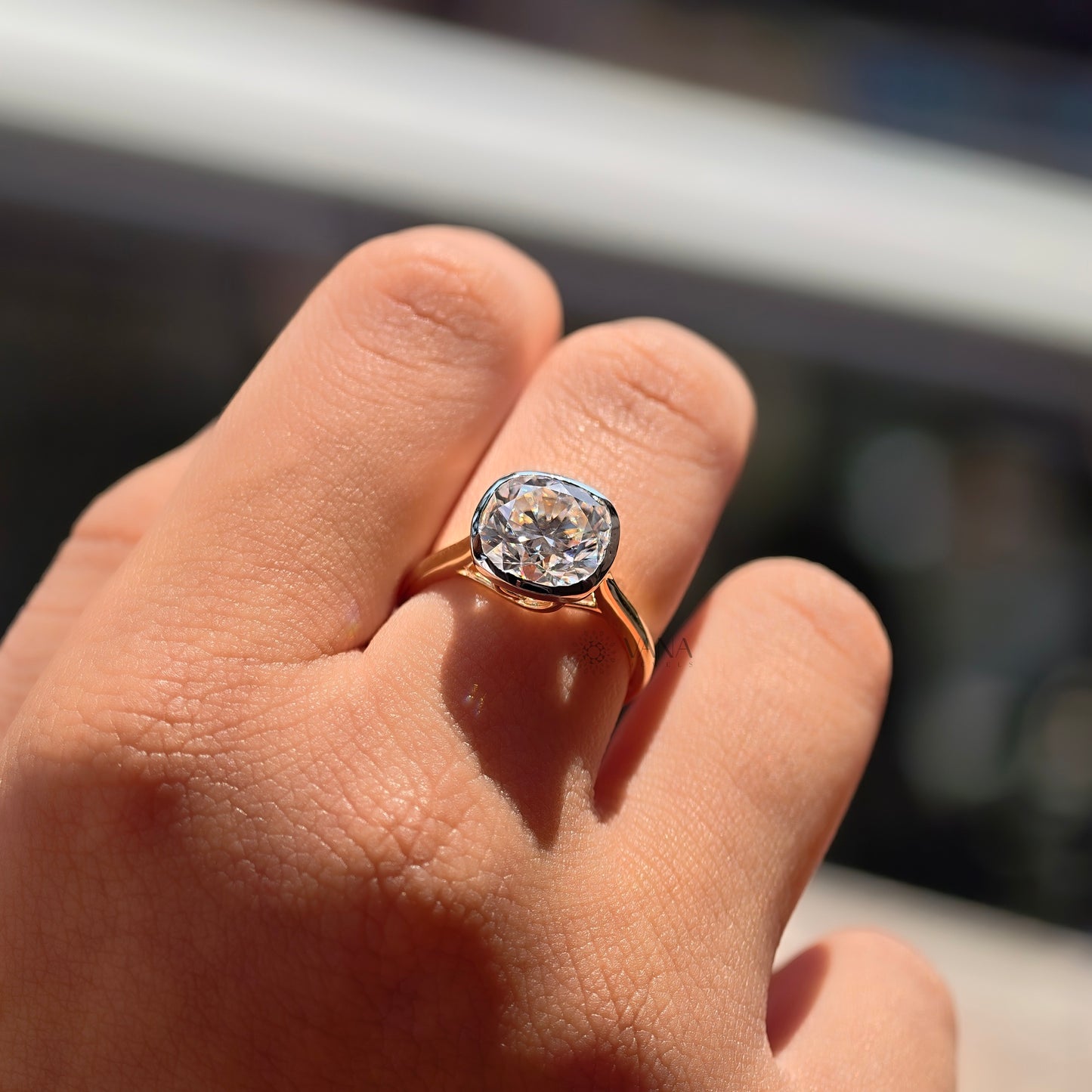 Cushion Cut Moissanite Solitaire Engagement Ring in 14K Yellow Gold