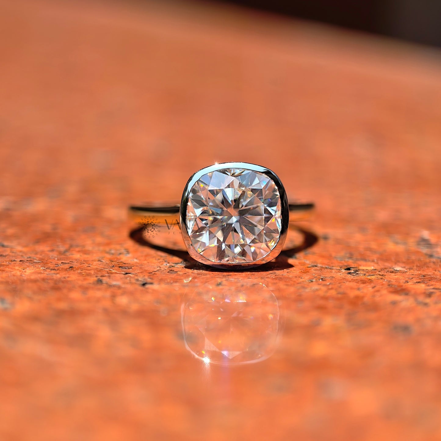 Cushion Cut Moissanite Solitaire Engagement Ring in 14K Yellow Gold
