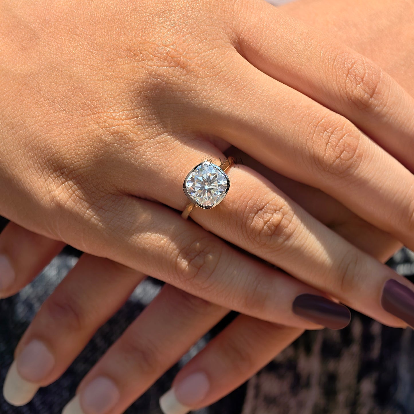 Cushion Cut Moissanite Solitaire Engagement Ring in 14K Yellow Gold