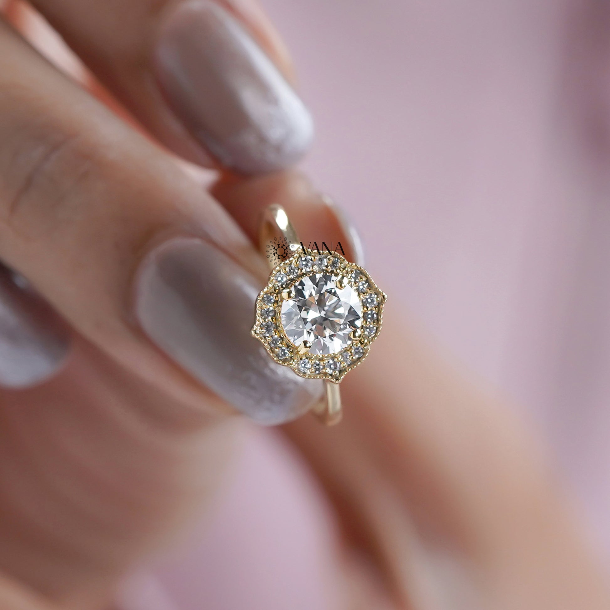 Round Cut Yellow Gold Cathedral Ring
