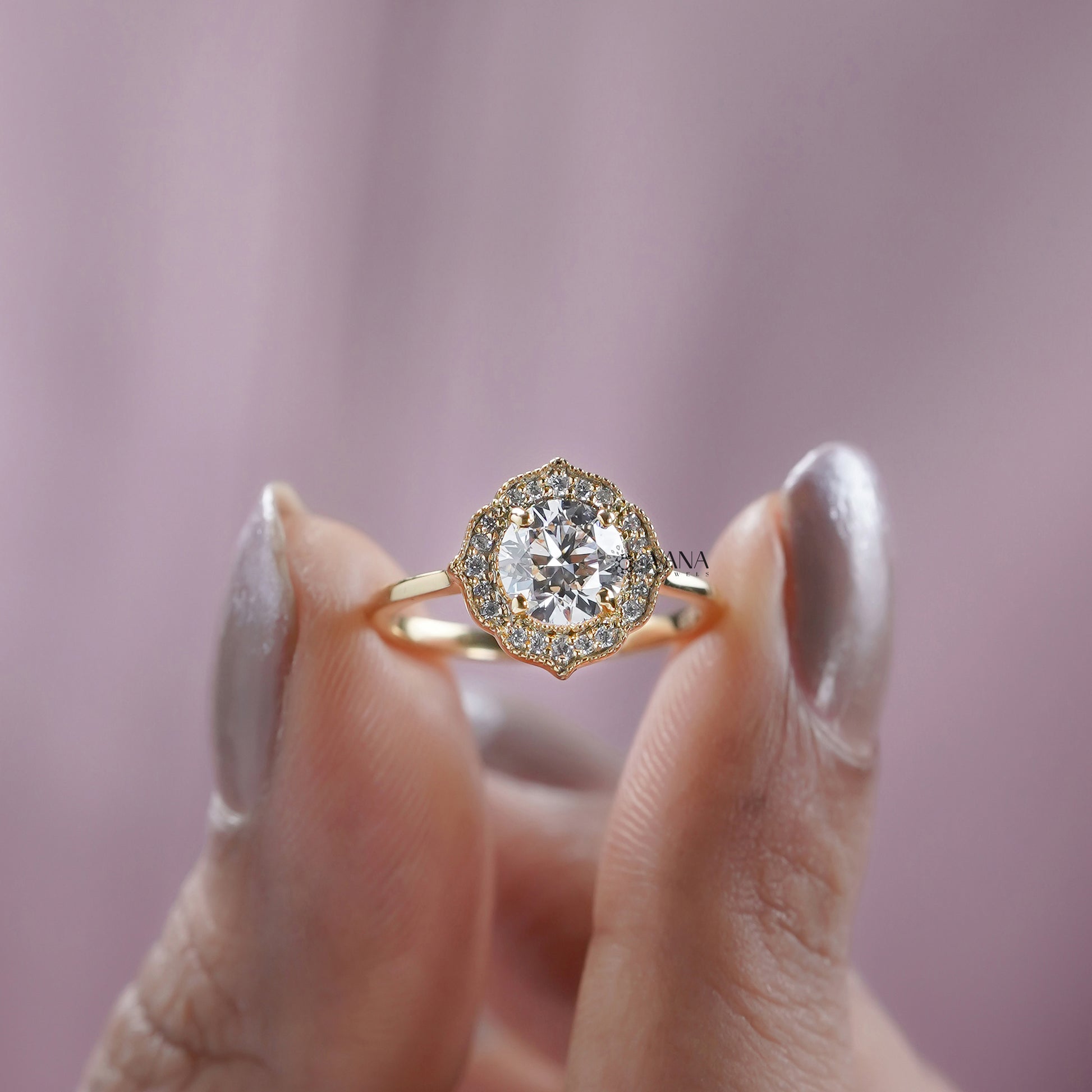 Floral Halo Engagement Ring
