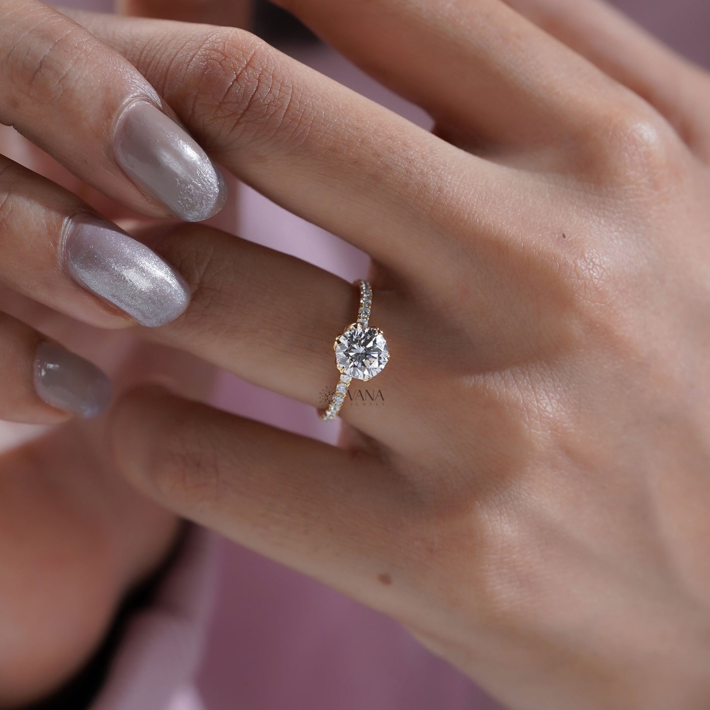 Lab Diamond Engagement Ring with Pave Band
