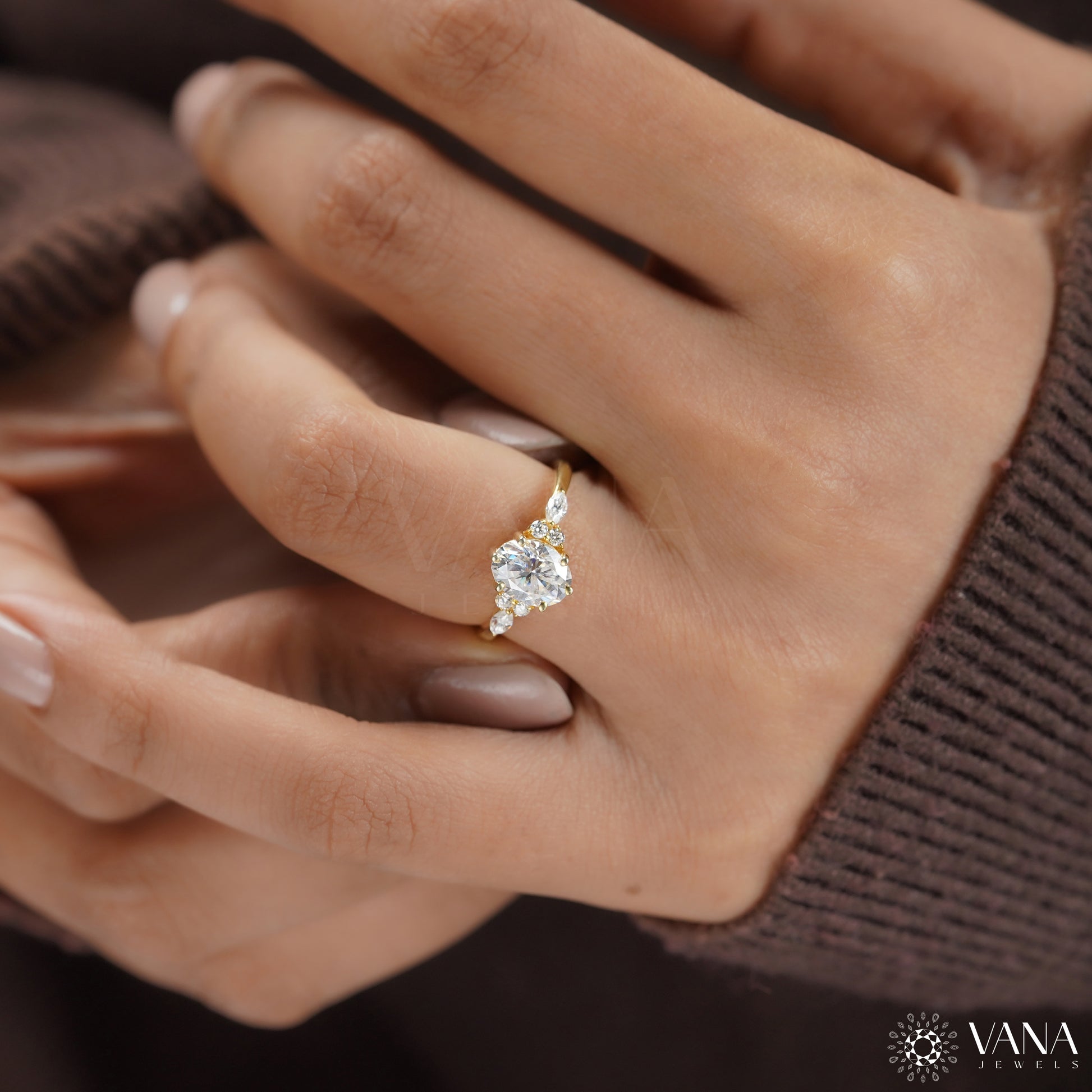 Oval moissanite seven stone ring