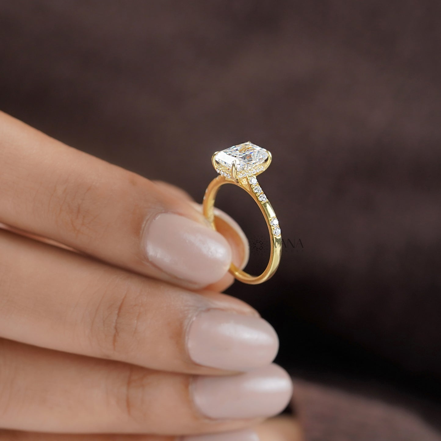 Radiant Cut Lab-Grown Diamond Engagement Ring with Hidden Halo & Distance Pave Setting