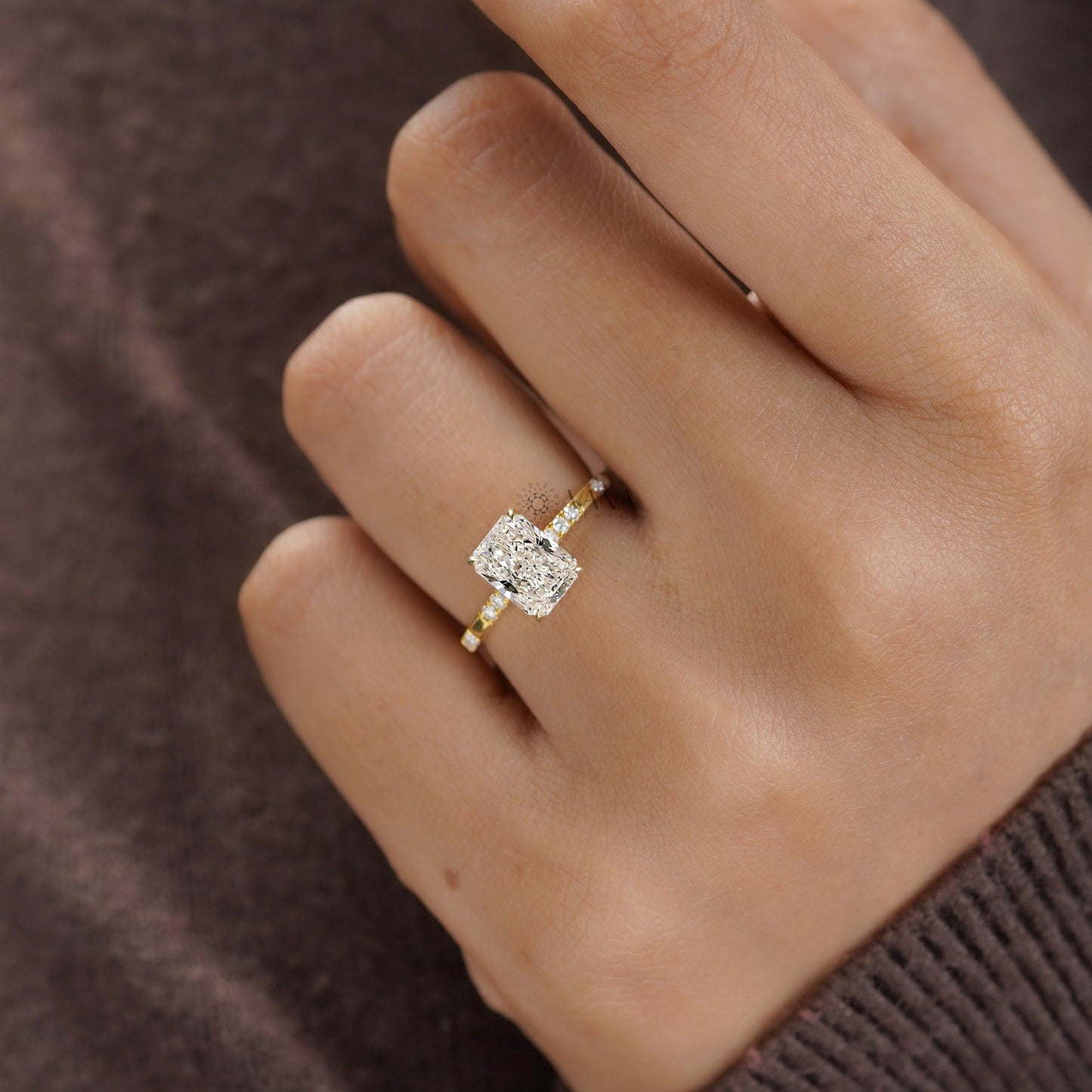 Radiant Cut Lab-Grown Diamond Engagement Ring with Hidden Halo & Distance Pave Setting