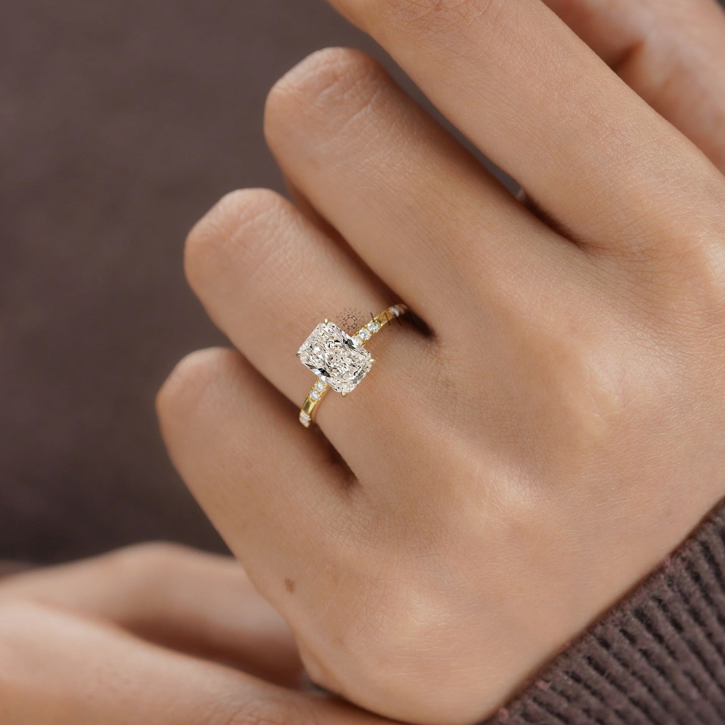 Radiant Cut Lab-Grown Diamond Engagement Ring with Hidden Halo & Distance Pave Setting