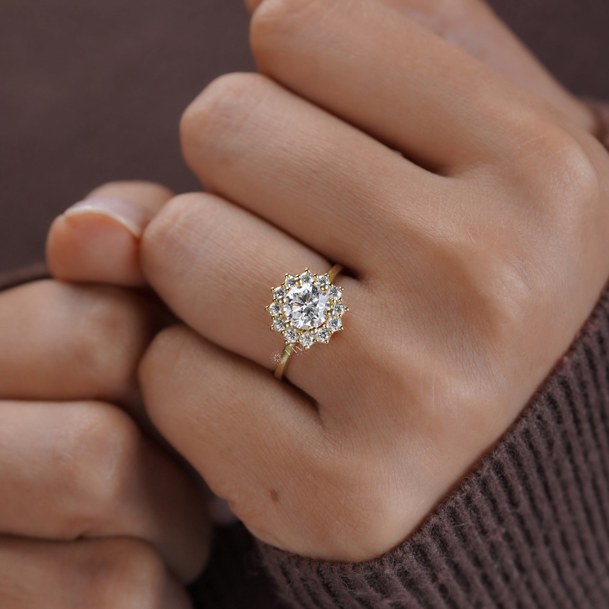 Stunning moissanite flower halo engagement ring