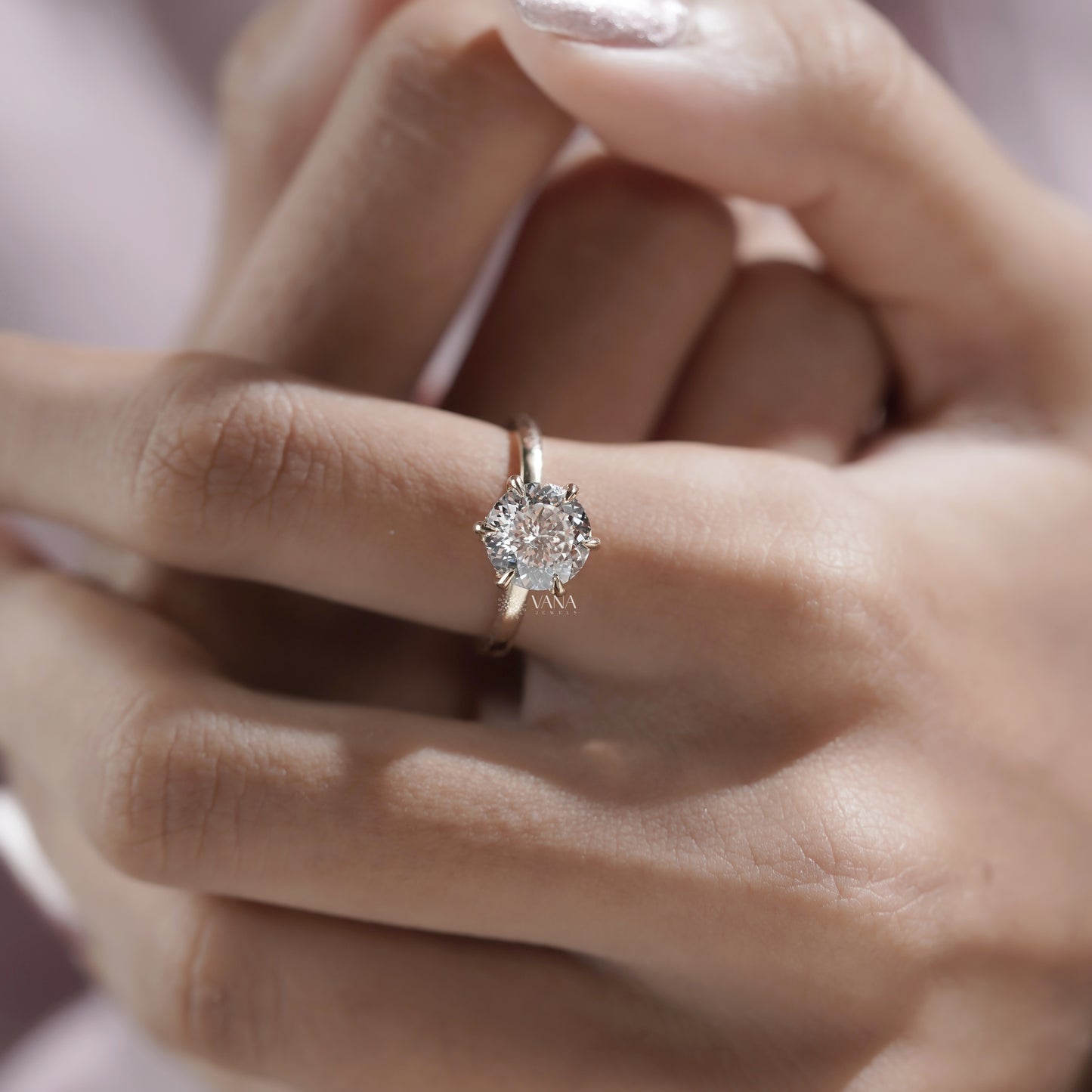 Portuguese Cut Lab Grown Diamond Solitaire Ring, Hidden Halo Engagement Ring