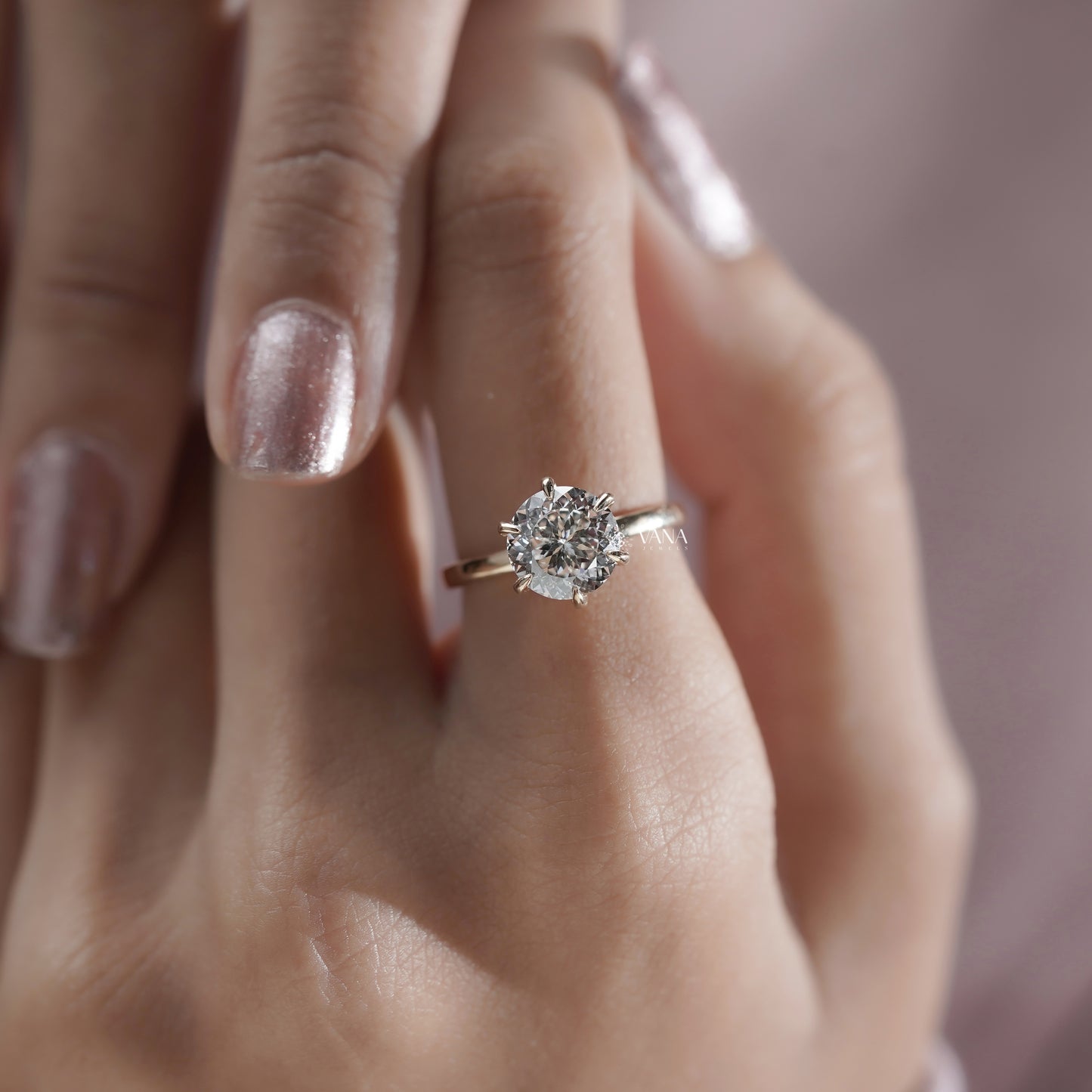 Portuguese Cut Lab Grown Diamond Solitaire Ring, Hidden Halo Engagement Ring