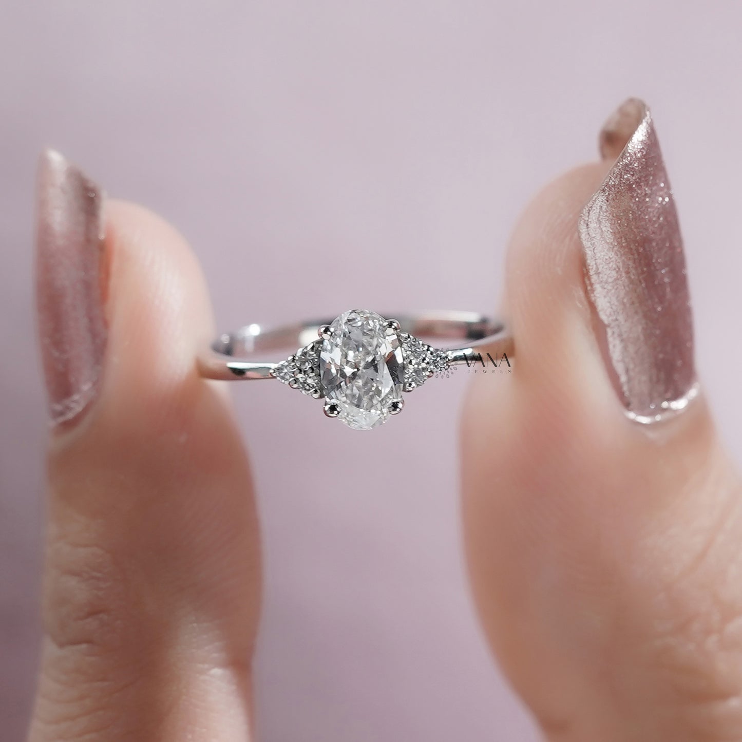 Oval Diamond Seven Stone Engagement Ring with Round Side Diamonds