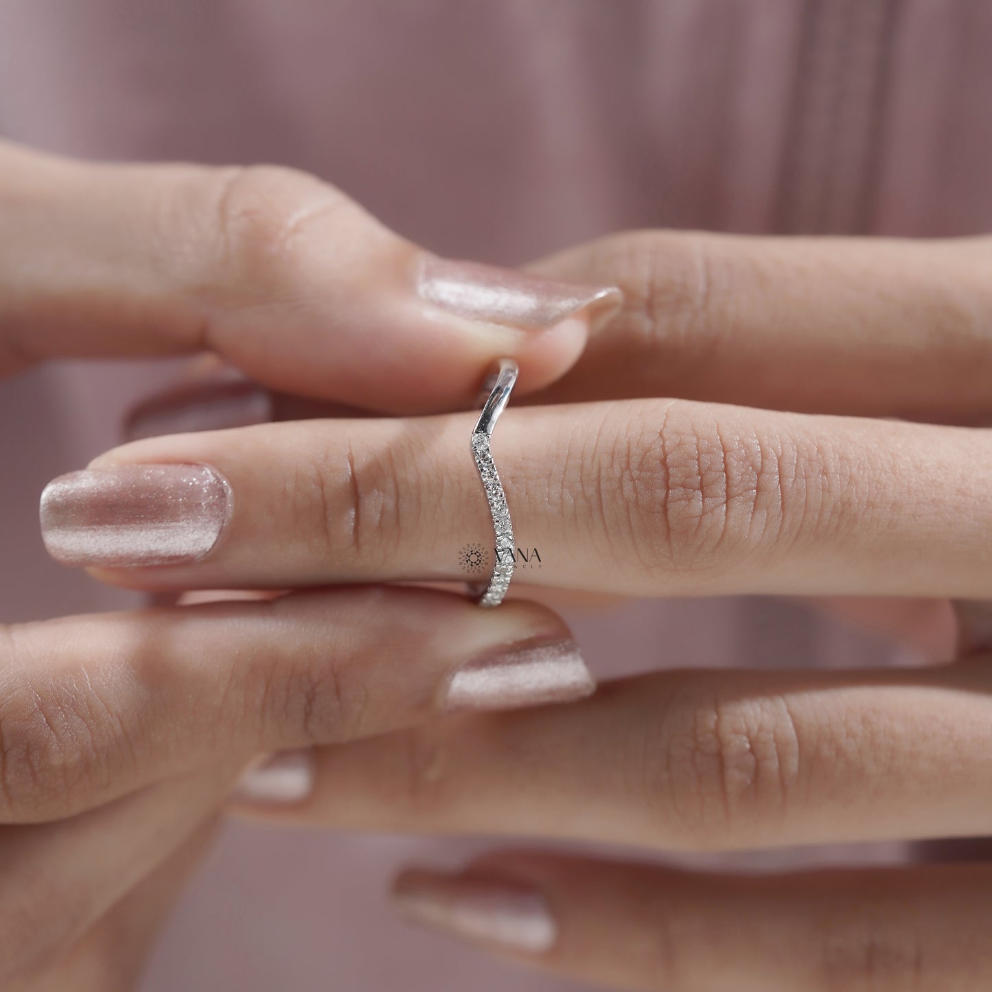 V-Shaped Lab Grown Diamond Wedding Eternity Band, Curved Stackable Matching Ring