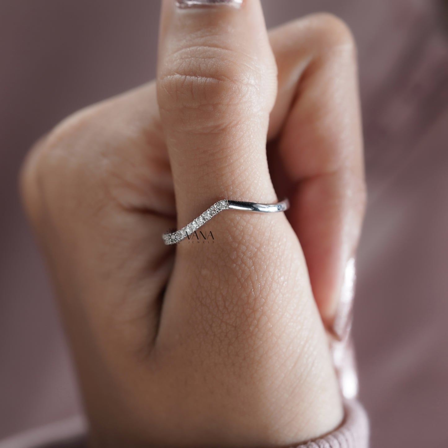 V-Shaped Lab Grown Diamond Wedding Eternity Band, Curved Stackable Matching Ring