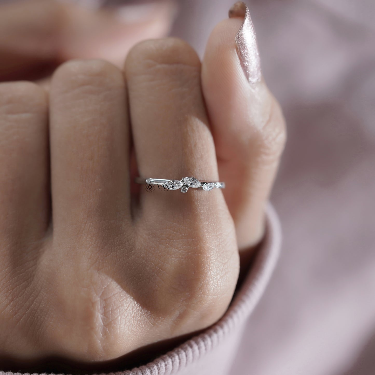 Dainty lab grown diamond band in white gold for stacking or matching