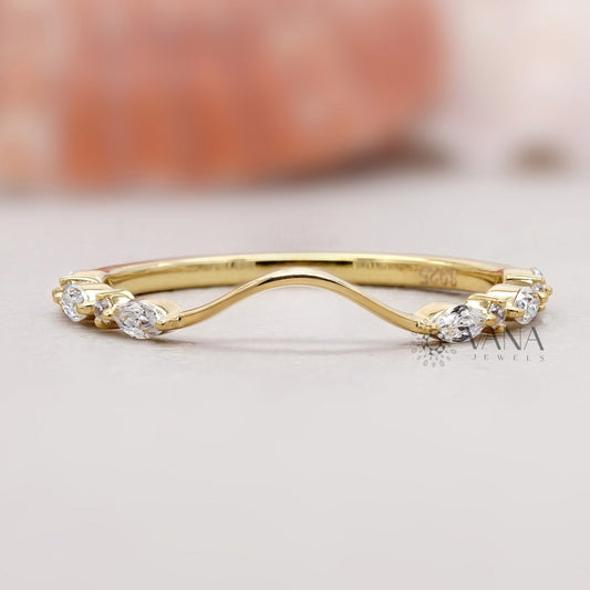 Marquise & Round Diamond Chevron Wedding Band, Lab Grown Diamond Stacking Ring