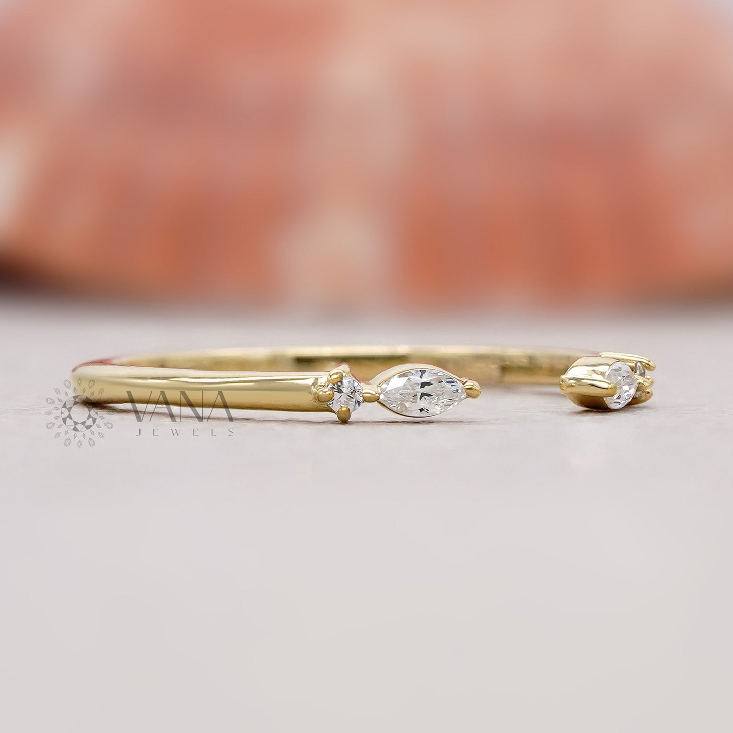 Marquise and Round Lab Grown Diamond Open Gap Wedding Band
