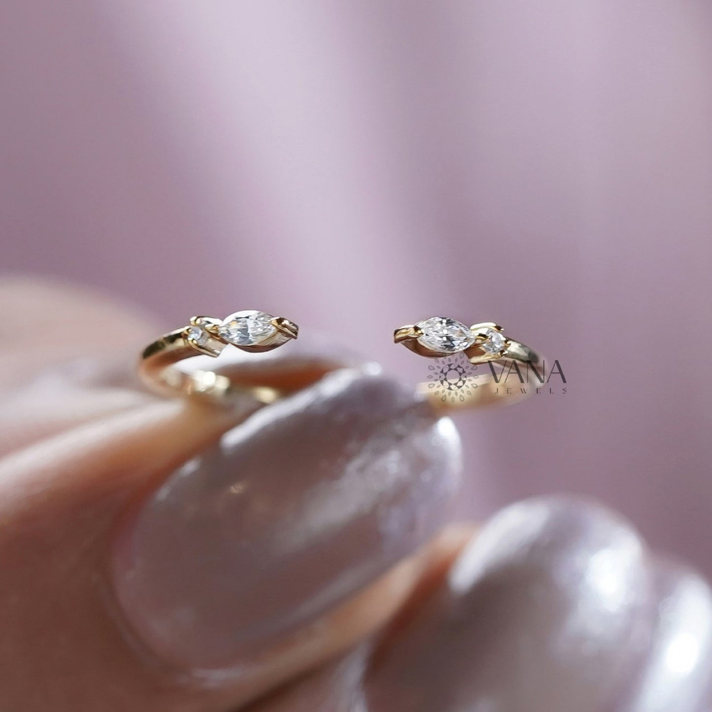 Marquise and Round Lab Grown Diamond Open Gap Wedding Band