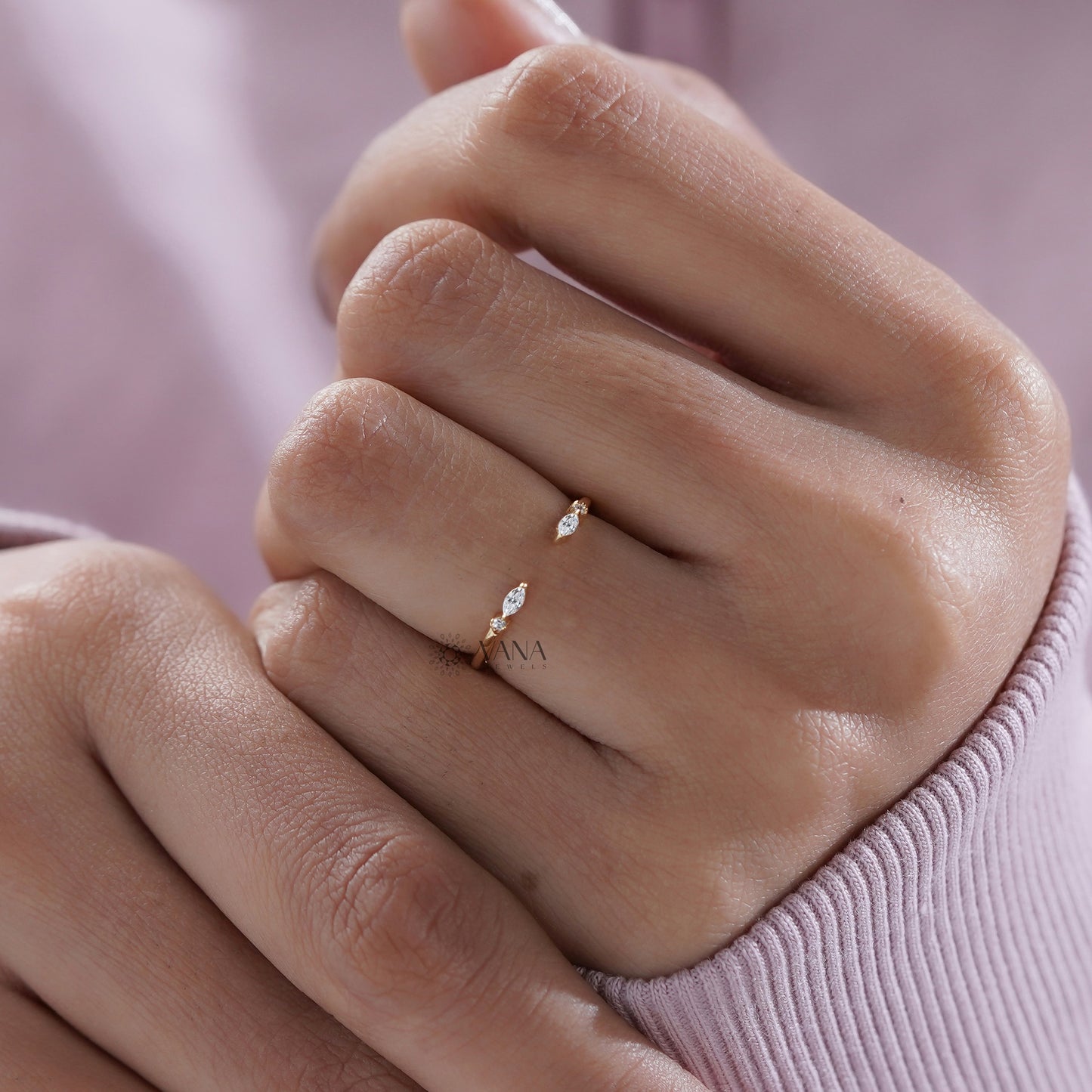 Marquise and Round Lab Grown Diamond Open Gap Wedding Band